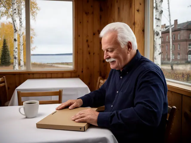 A restaurant owner seated with a folder in an empty dining room before opening.